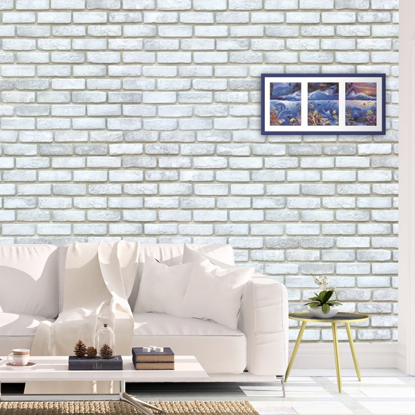 Adesivo da parete in mattoni 3D bianco per soggiorno Italy
