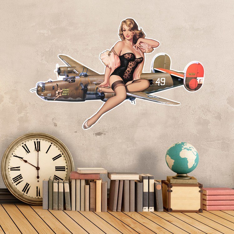 Adesivi Murali: Sticker murale ragazza pin-up con bombardiere vint