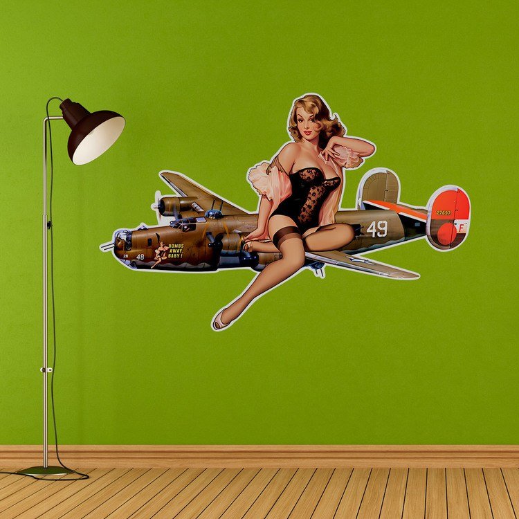 Adesivi Murali: Sticker murale ragazza pin-up con bombardiere vint