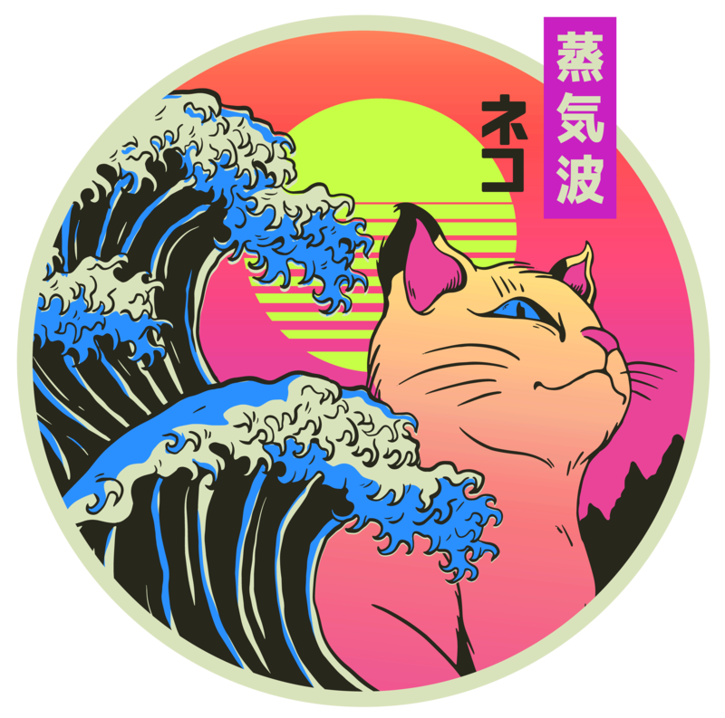 Magliette: Maglietta con Onda di Kanagawa e Gattino