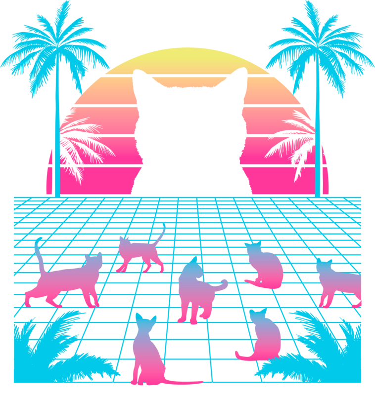 Magliette: Maglietta Vaporwave con Gatti e Palme